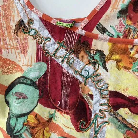 Save The Queen Vintage Short Sleeve Multicoloured Abstract Fruit Print Top Large - Picture 9 of 16